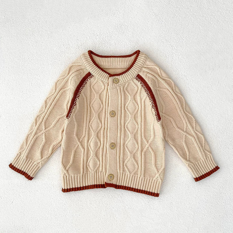 Arrival Autumn Baby Unisex Long Sleeves Geometric Jacquard Pattern Knitted Top Cardigan Sweater