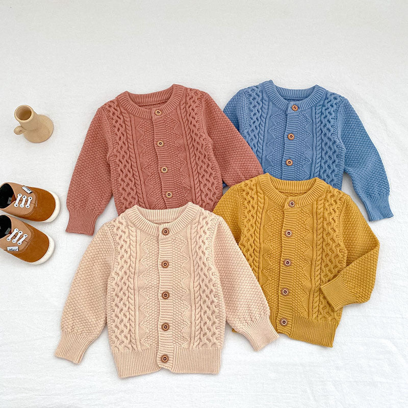 Arrival Autumn Baby Unisex Long Sleeves Geometric Jacquard Pattern Knitted Top Cardigan Sweater