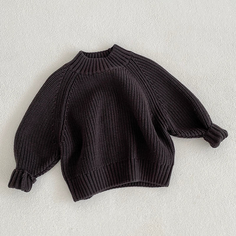 Autumn Arrival Baby Kids Unisex Comfortable Solid Color Knitted Long Sleeves Sweater with Turtleneck