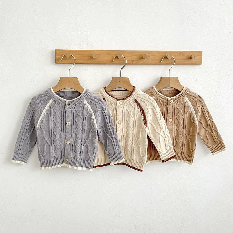 Arrival Autumn Baby Unisex Long Sleeves Geometric Jacquard Pattern Knitted Top Cardigan Sweater