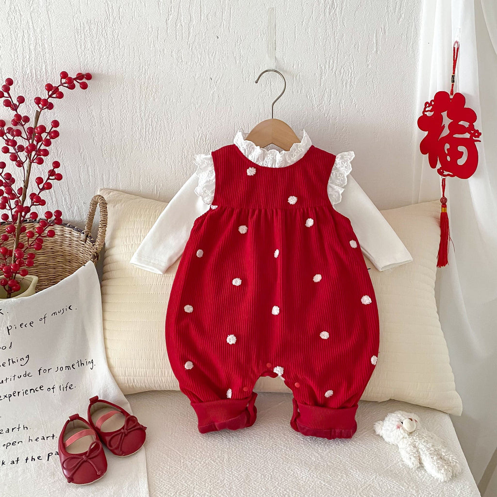 Sping and Winter Arrival Baby Cute Polka Dots Warm Fleece Sleeveless Rompers Vest
