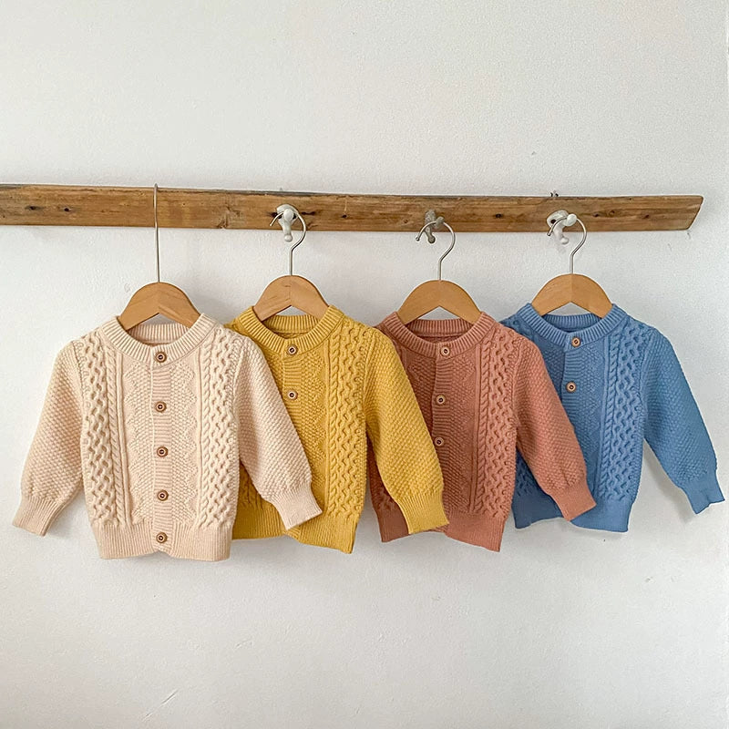 Arrival Autumn Baby Unisex Long Sleeves Geometric Jacquard Pattern Knitted Top Cardigan Sweater