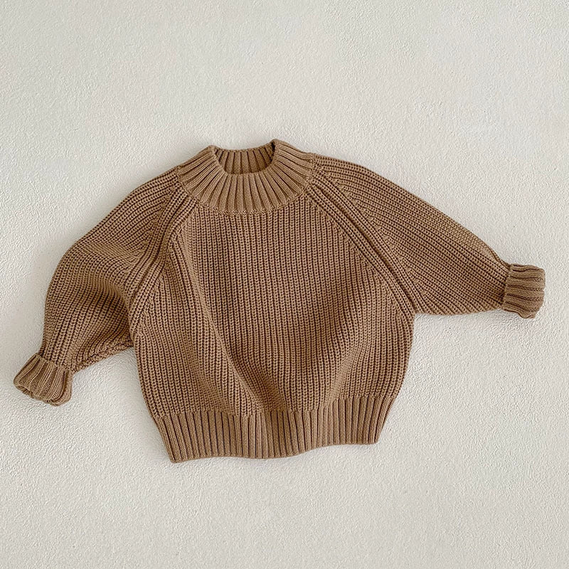Autumn Arrival Baby Kids Unisex Comfortable Solid Color Knitted Long Sleeves Sweater with Turtleneck