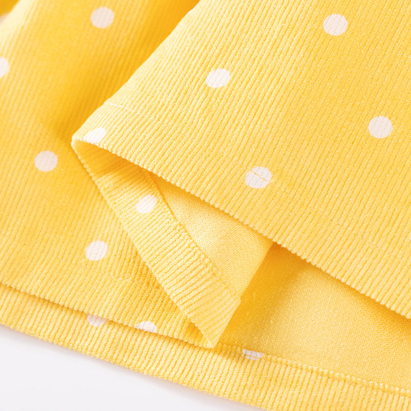 Autumn and Spring Arrival Princess Dots Pattern Long Sleeves Corduroy Dress for Stylish Girls