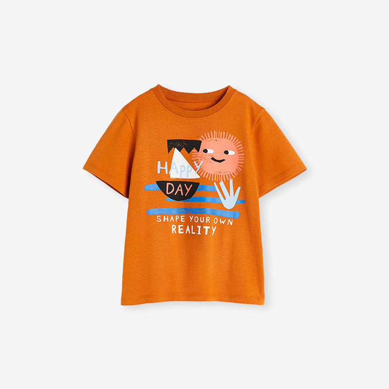 Round Neck Happy Day Cartoon Boys’ T-Shirt In European And American Style For Summer