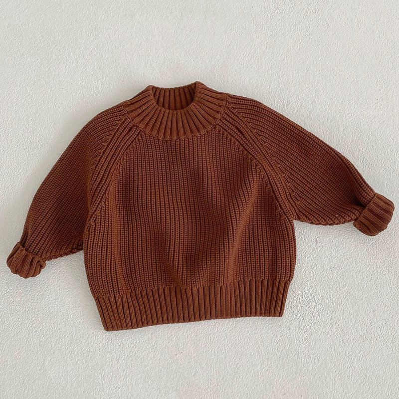 Autumn Arrival Baby Kids Unisex Comfortable Solid Color Knitted Long Sleeves Sweater with Turtleneck