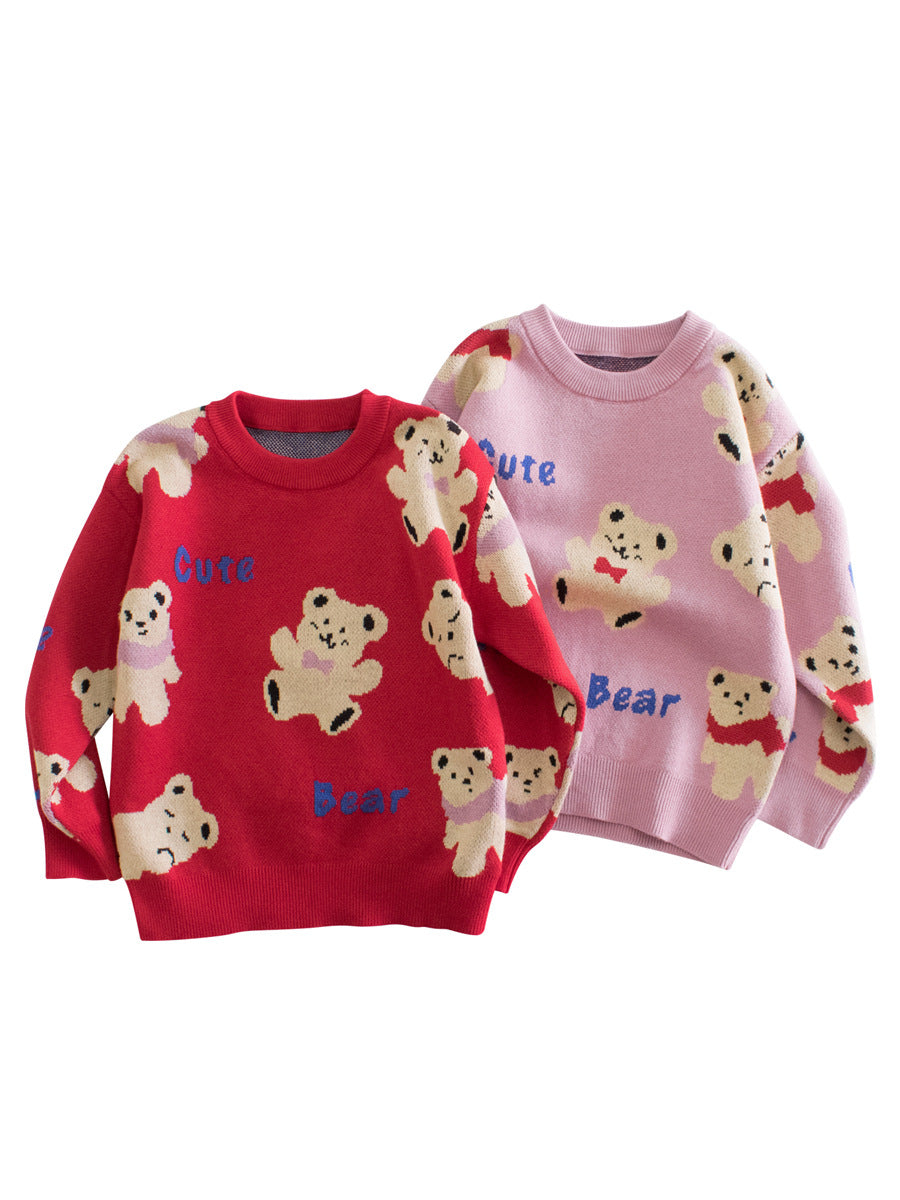 Colors Of Children Girls Knitted Cute Teddy Bear Pullover Sweater For Spring – Baby Clothing