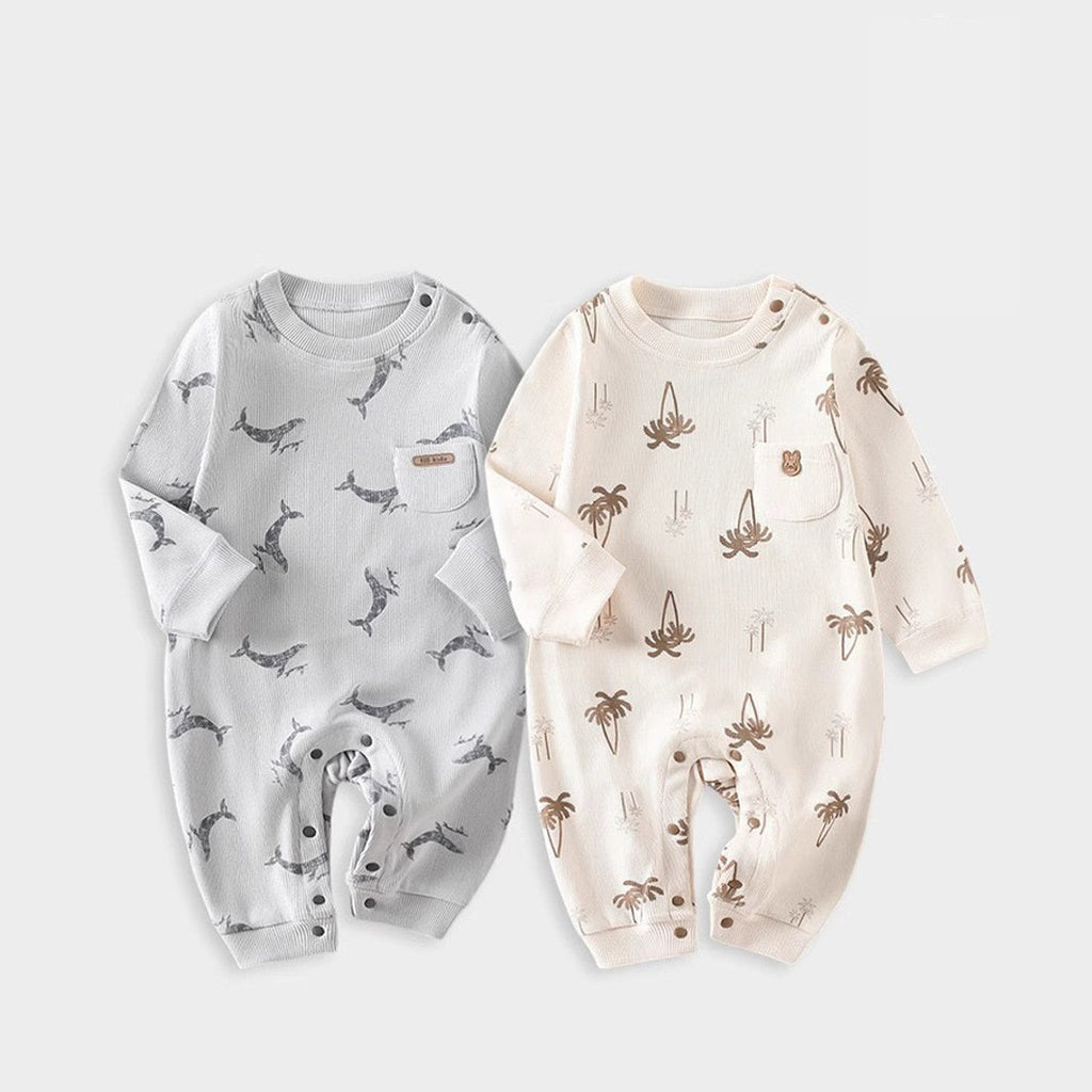 Spring Arrival Baby Unisex Long Sleeves Simple Pattern Rompers