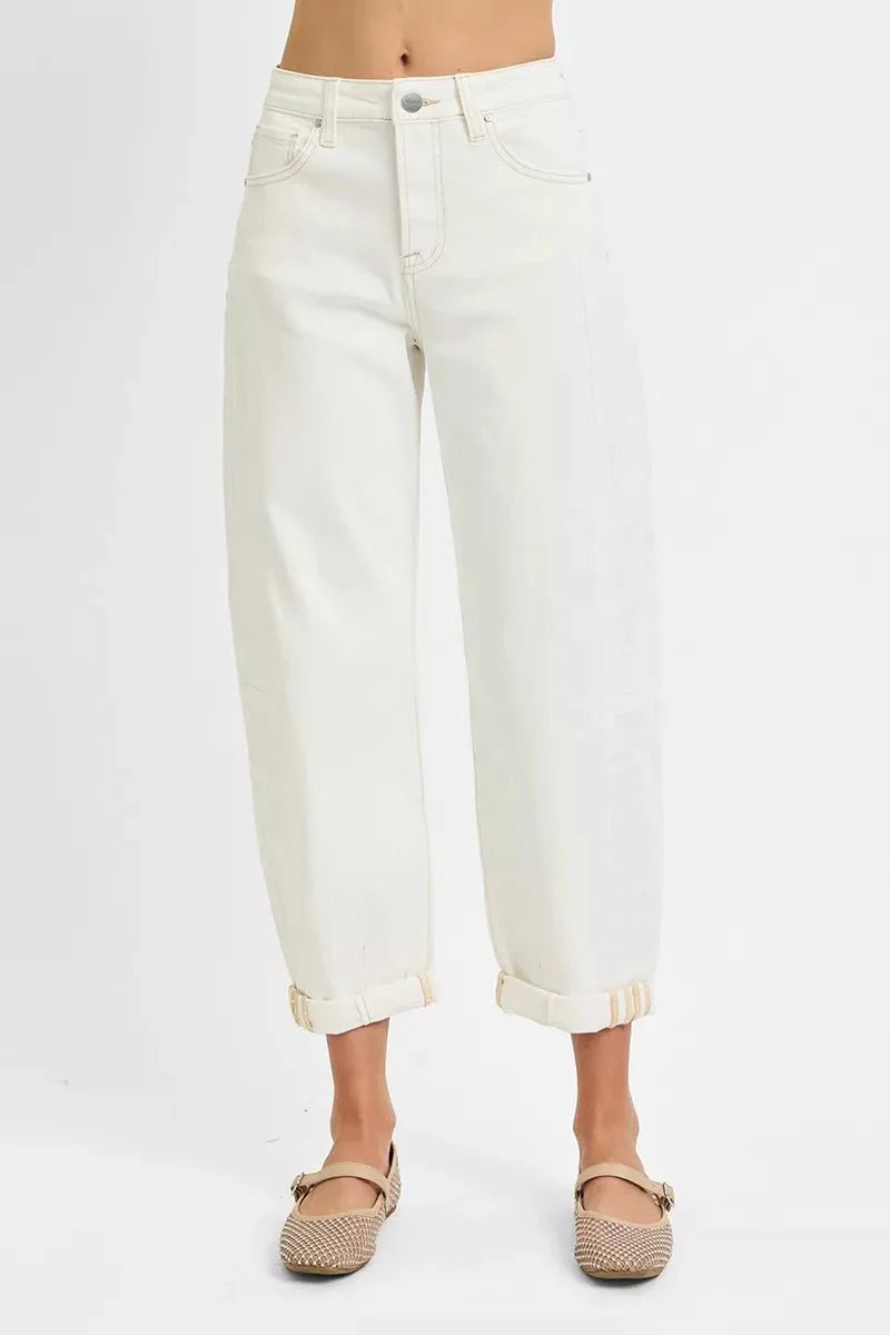 RISEN Full Size High Rise Barrel Cropped Jeans Plus Size