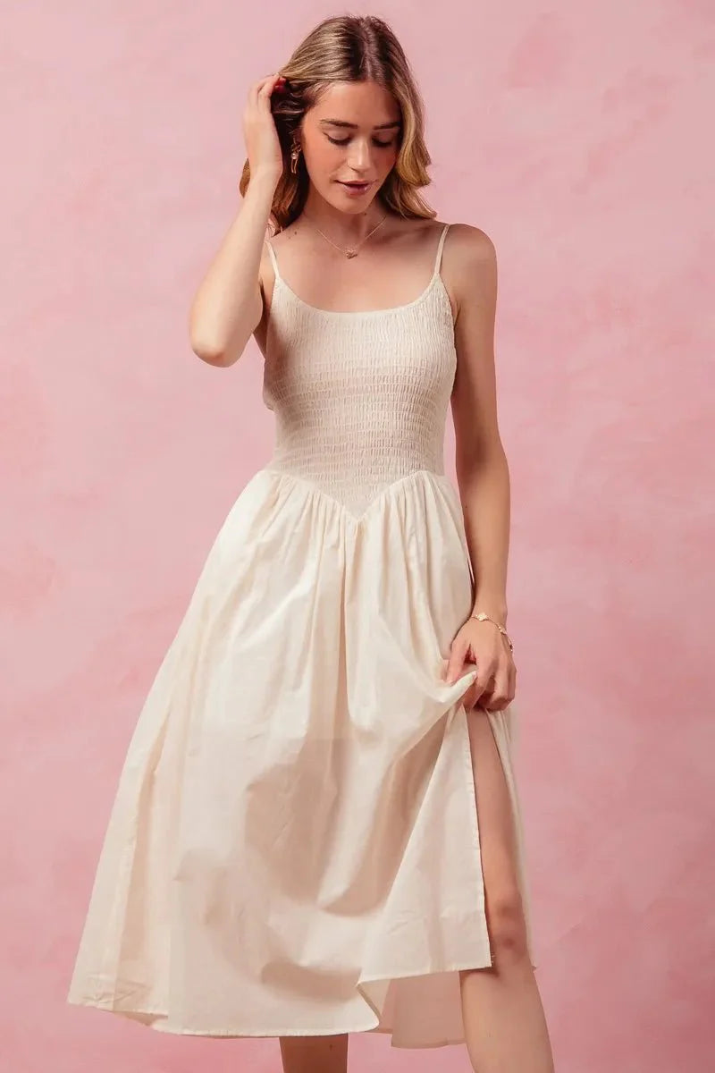 SO ME Smocked Sleeveless Casual Everyday Dress With Slit