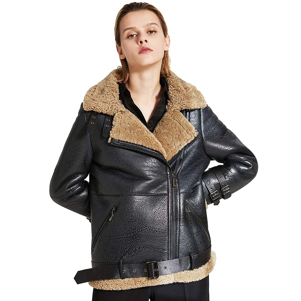 Womens Sheepskin Shearling Jacket B-3 Bomber Jacket - XL